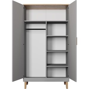 Kocot Denver vaatekaappi tangolla, 5 hyllyä, harmaa/beige