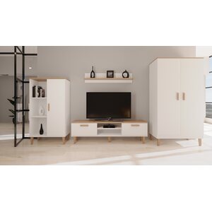 Kocot Denver vaatekaappi tangolla, 5 hyllyä, valkoinen/beige