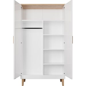 Kocot Denver vaatekaappi tangolla, 5 hyllyä, valkoinen/beige