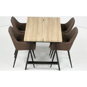 Eureka Kielo-ruokapöytä musta/tammi 140 cm ja ruskeat Blake-tuolit
