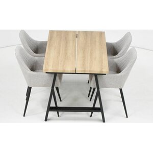 Eureka Kielo-ruokapöytä musta/tammi 140 cm ja harmaat Blake-tuolit