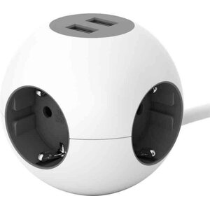 Jatkojohto Power Globe pallomainen, kombi, maadoitettu suko + USB-A