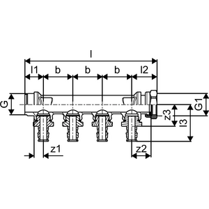 Uponor Jakotukki Q&E 4-osainen E NKB DR G3/4"MT/SN 4X15mm c/c35mm