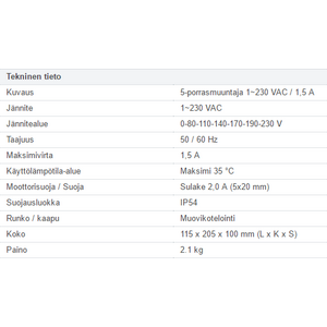 Systemair Muuntajasäädin 5-portainen 1-vaiheinen STR-1-15L22
