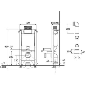 Gustavsberg Asennusteline seinä WC Triomont XT 3/6L matala 83cm