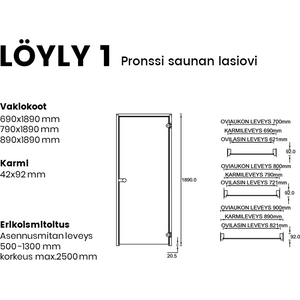 Vihtan Saunan lasiovi Löyly Pronssi lasi