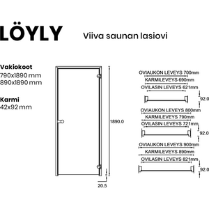 Vihtan Saunan lasiovi Löyly viiva harmaa lasi