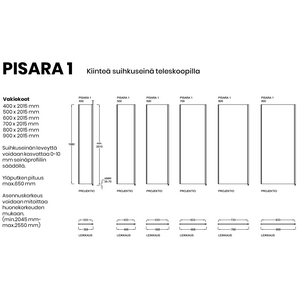 Vihtan Pisara 1 suihkuseinä kiinteä teleskoopeilla