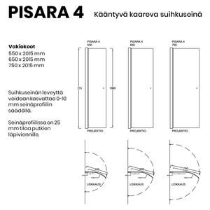 Vihtan Pisara 4 suihkuseinä kaareva kääntyvällä lasilla