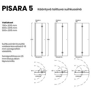 Vihtan Pisara 5 suihkuseinä taittuvalla lasilla