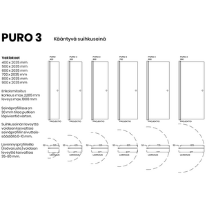 Vihtan Puro 3 suihkuseinä kääntyvällä lasilla
