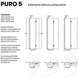 Vihtan Puro 5 suihkuseinä taittuva kääntyvällä lasilla