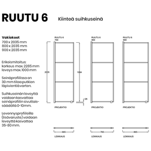 Vihtan Ruutu 6 suihkuseinä kiinteällä lasilla