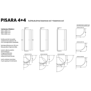 Vihtan Suihkukulma Pisara 4+4 kahdella kaarevalla ovella