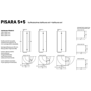 Vihtan Suihkukulma Pisara 5+5 kahdella taittuvalla ovella