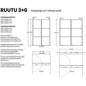 Vihtan Tilanjakaja Ruutu 3+6 ovella ja kiinteällä seinällä