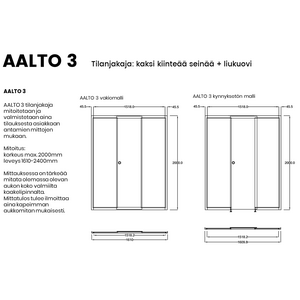 Vihtan Tilanjakaja Aalto 3 kahdella kiinteällä seinällä ja liukuovella