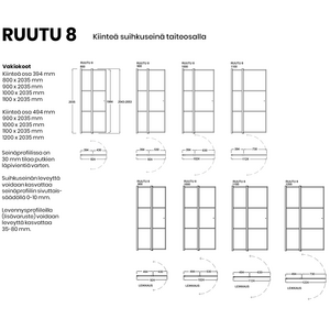Vihtan Ruutu 8 suihkuseinä kiinteällä lasilla ja taiteosalla