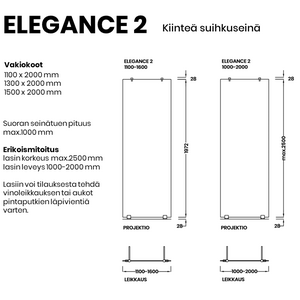 Vihtan Elegance 2 suihkuseinä kiinteällä lasilla