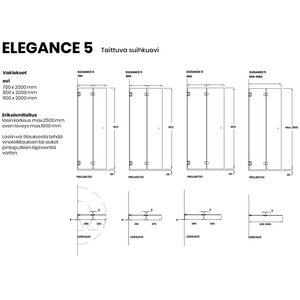 Vihtan Elegance 5 suihkuseinä taittuva kääntyvällä lasilla