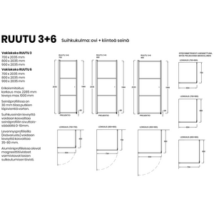 Vihtan Suihkukulma Ruutu 3+6 ovella ja kiinteällä seinällä