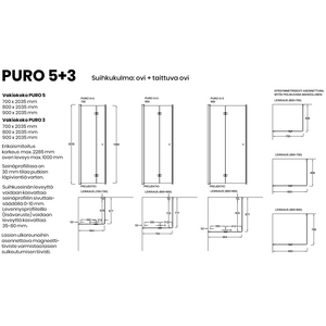 Vihtan Suihkukulma Puro 5+3 taittuvalla ovella ja ovella