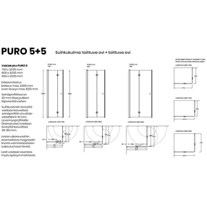 Vihtan Suihkukulma Puro 5+5 kahdella taittuvalla ovella