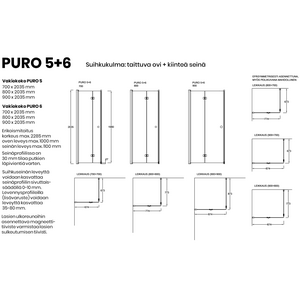 Vihtan Suihkukulma Puro 5+6 taittuvalla ovella ja kiinteällä senällä