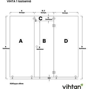 Vihtan Saunan lasiseinä 1 ovi + ylälasi + 2 sivulasia rst-jaloilla Bronze glass