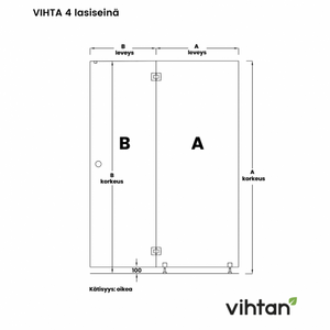 Vihtan Saunan lasiseinä 4 ovi + sivulasi rst-jaloilla clear väritön glass