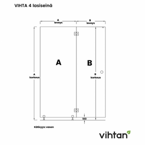 Vihtan Saunan lasiseinä 4 ovi + sivulasi rst-jaloilla clear väritön glass