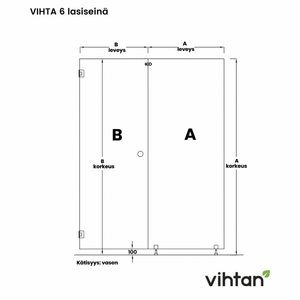 Vihtan Saunan lasiseinä 6 ovi + sivulasi rst-jaloilla clear väritön glass
