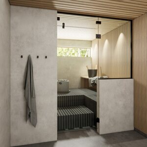Vihtan Saunan lasiseinä 11 ovi + ylälasi + puolilasi grey glass