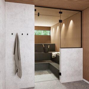 Vihtan Saunan lasiseinä 11 ovi + ylälasi + puolilasi black glass