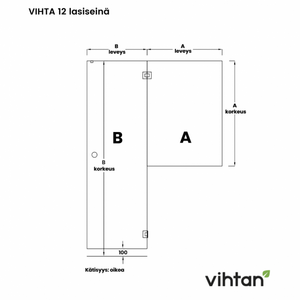 Vihtan Saunan lasiseinä 12 ovi + puolilasi clear väritön glass