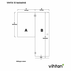 Vihtan Saunan lasiseinä 12 ovi + puolilasi clear väritön glass