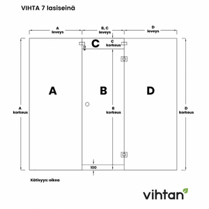 Vihtan Saunan lasiseinä 7 ovi + ylälasi + 2 sivulasia clear väritön glass