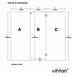 Vihtan Saunan lasiseinä 8 ovi + 2 sivulasia satiiniglass