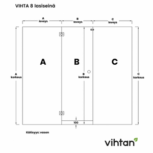 Vihtan Saunan lasiseinä 8 ovi + 2 sivulasia satiiniglass