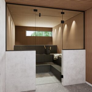 Vihtan Saunan lasiseinä 15 ovi + ylälasi + 2 puolilasia black glass