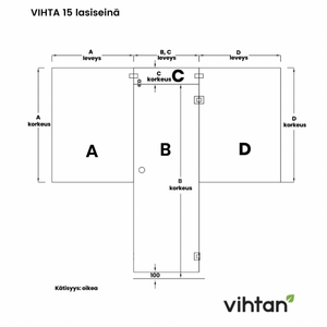 Vihtan Saunan lasiseinä 15 ovi + ylälasi + 2 puolilasia black glass