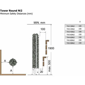 Sawo Sähkökiuas Tower Round Ni2 3,5kW 3-6m³ erillinen ohjaus