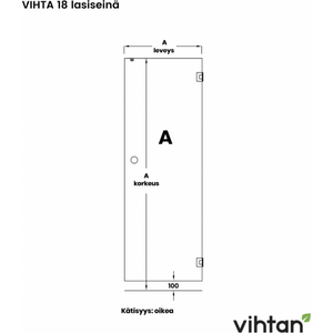 Vihtan Saunan lasiovi 18 musta lasi, mittatilausovi