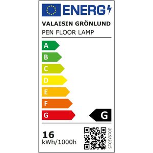 Valaisin Grönlund Pen Uplight LED lattiavalaisin, matta musta / opaali lasi