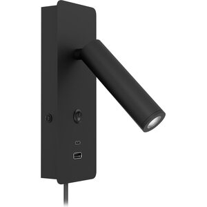 Valaisin Grönlund Gent USB A + C seinävalaisin, pinta-asennettava, matta musta. 2,1 A USB-A ja USSB-C latausportti