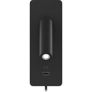 Valaisin Grönlund Gent USB A + C seinävalaisin, pinta-asennettava, matta musta. 2,1 A USB-A ja USSB-C latausportti