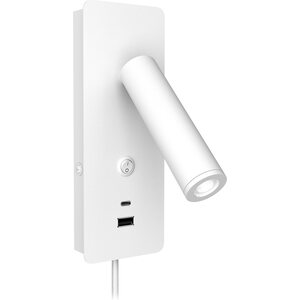 Valaisin Grönlund Gent USB A + C seinävalaisin, pinta-asennettava, matta valkoinen. 2,1 A USB-A ja USSB-C latausportti.