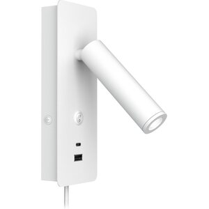 Valaisin Grönlund Gent USB A + C seinävalaisin, pinta-asennettava, matta valkoinen. 2,1 A USB-A ja USSB-C latausportti.