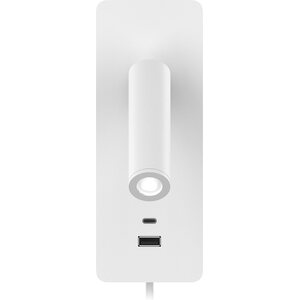 Valaisin Grönlund Gent USB A + C seinävalaisin, pinta-asennettava, matta valkoinen. 2,1 A USB-A ja USSB-C latausportti.