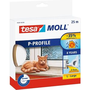 Tesa Ikkunatiiviste Tesamoll P-profiili 9 x 5,5mm 25m wit